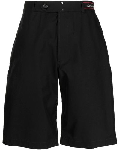 Alexander McQueen Logo Waistband Cotton Shorts - Black