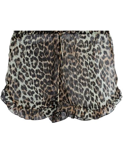 Ganni Leopard Print Shorts - Black