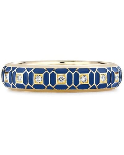 Pragnell 18kt Yellow Gold Revival Royal Blue Enamel And Diamond Ring