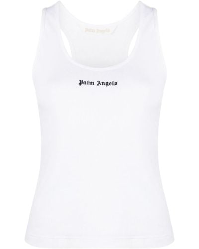 Palm Angels Tanktop Aus Geripptem Baumwoll-jersey Mit Print - Weiß