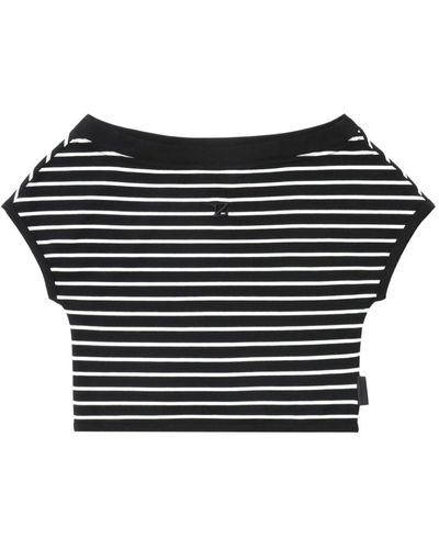 Izzue Striped Off-shoulder T-shirt - Black