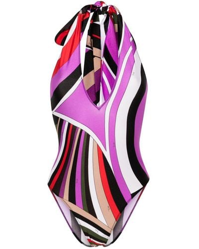 Emilio Pucci Iride-print V-neck Swuimsuit - Pink