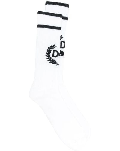 Dolce & Gabbana Cotton Socks With Jacquard Dg Logo - White