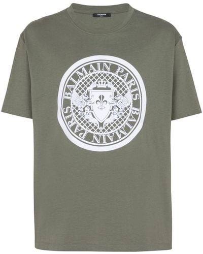 Balmain T-shirt en coton à imprimé Coin - Gris