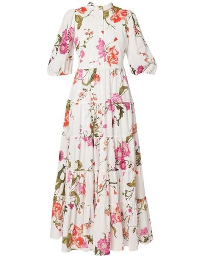 Erdem Floral-print Tiered Seersucker Dress - White