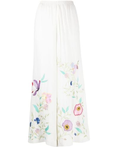 Forte Forte Flower-embroidery High-waist Palazzo Pants - White