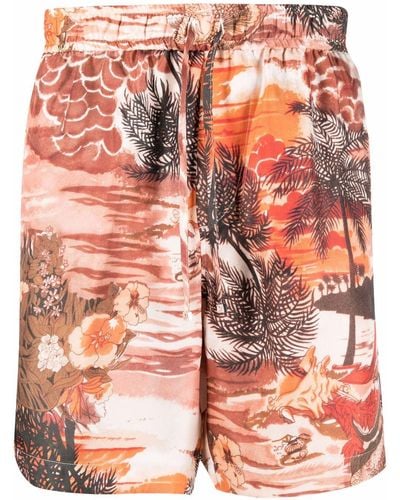 Amiri Patterned Silk Drawstring Shorts - Pink