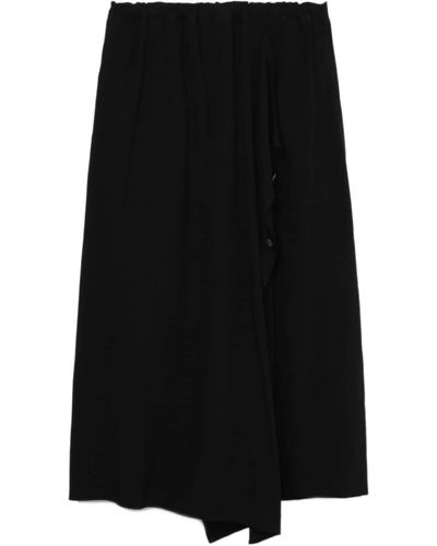Y's Yohji Yamamoto Falda midi asimétrica con cinturilla elástica - Negro