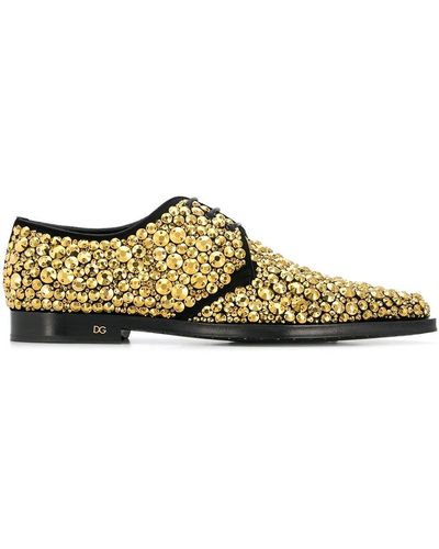 Dolce & Gabbana Embroidered Suede Derby Shoes - Metallic