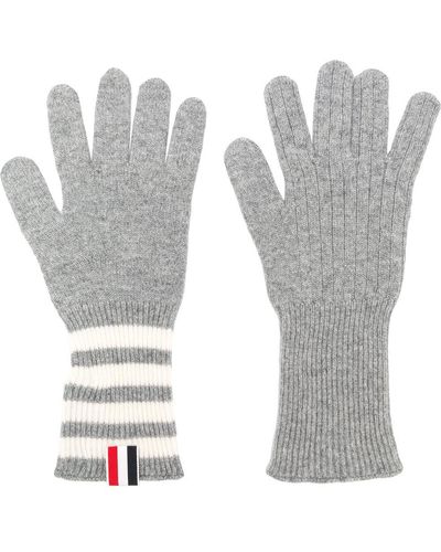 Thom Browne Guantes con cuatro rayas - Gris