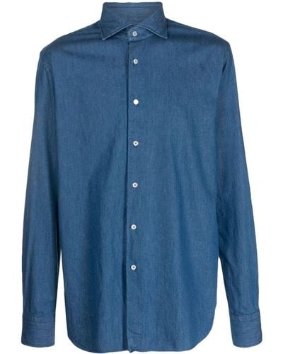 Xacus Chemise en coton à col italien - Bleu