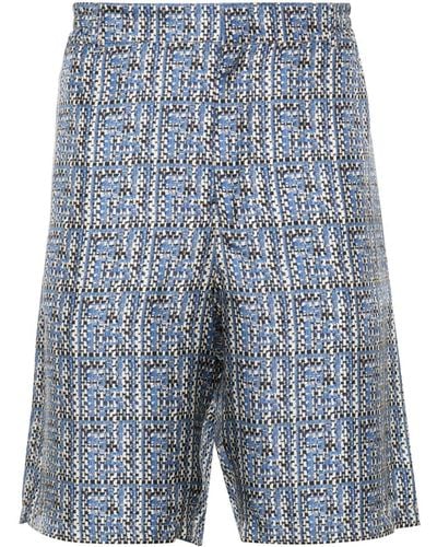 Fendi Zijden Shorts Met Ff-print - Blauw