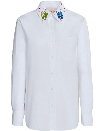 Marni Sequined-collar Cotton Shirt - White
