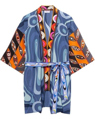 Emilio Pucci Graphic-print Silk Robe Minidress - Blue