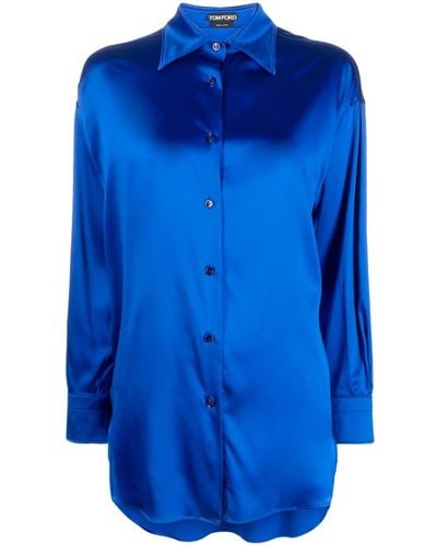 Tom Ford ロングスリーブ シルクシャツ - ブルー