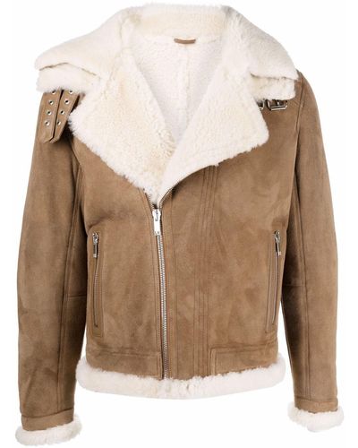 Les Hommes Faux-shearling Trim Leather Jacket - Brown