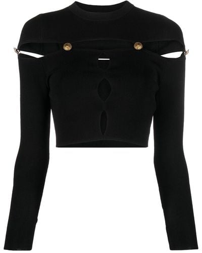 Versace Cut-out Ribbed-knit Cropped Top - Black