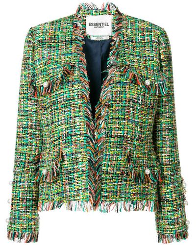 Essentiel Antwerp Tweed Frayed Jacket - Green