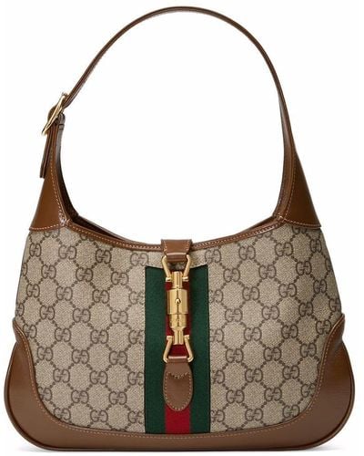 Gucci Jackie 1961 Small Webbing-trimmed Coated-canvas And Leather Shoulder Bag - Brown