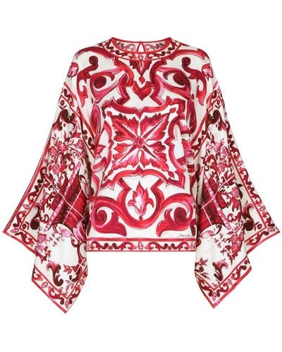 Dolce & Gabbana Majolica Print Silk Blouse - Red