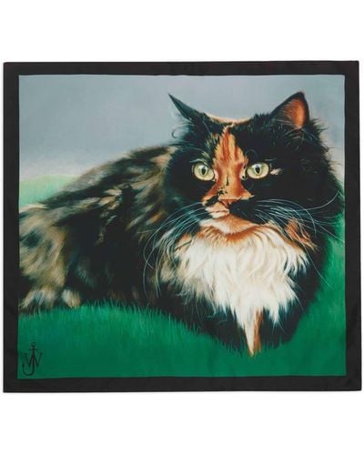 JW Anderson Cat-print Silk Scarf - Green