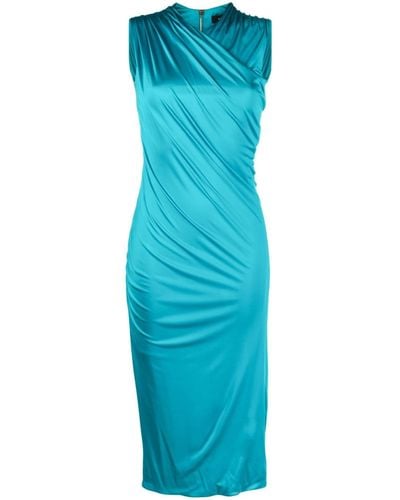 Versace Ruched Sleeveless Midi Dress - Blue