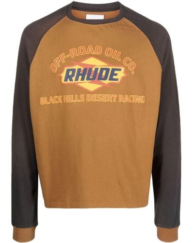 Rhude Logo-print Two-tone Stretch-cotton T-shirt - Orange
