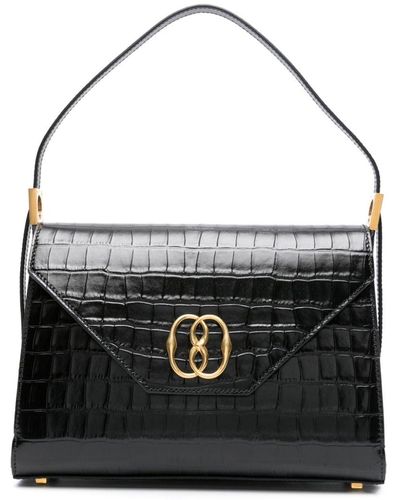 Bally Emblem-plaque Embossed-crocodile Shoulder Bag - Black