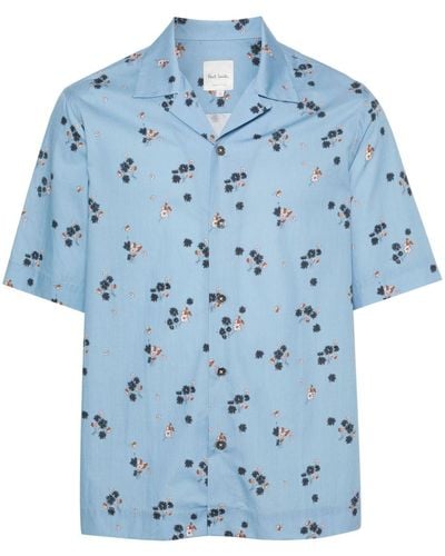 Paul Smith Bowlingshirt Met Bloemenprint - Blauw