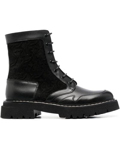 Ferragamo Gancini-pattern Combat Boots - Black