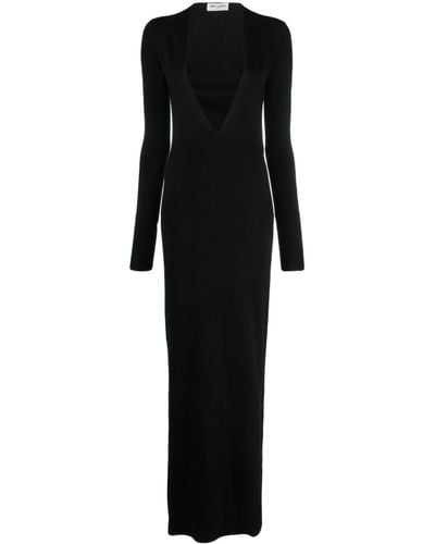 Saint Laurent Vestido largo con escote pronunciado - Negro
