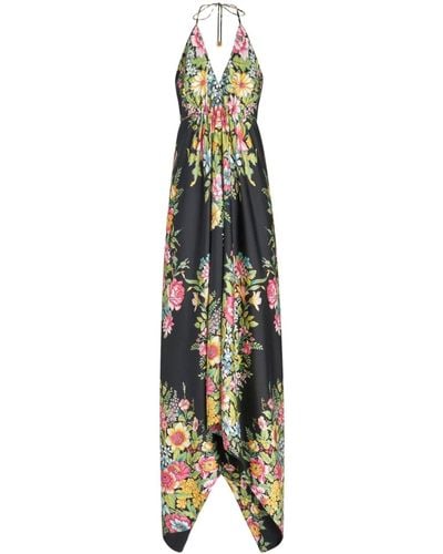 Etro Robe longue en soie à fleurs - Métallisé