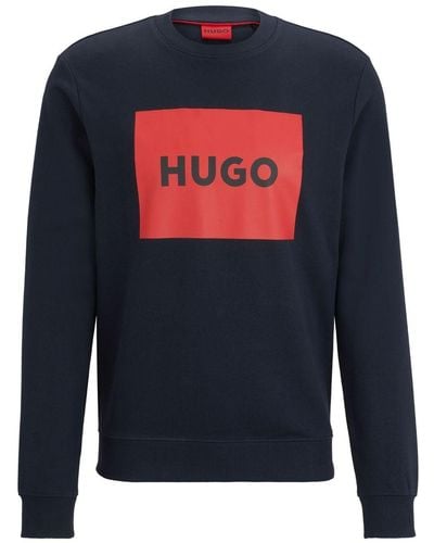 HUGO Duragol Logo-print Cotton-terry Sweatshirt - Blue