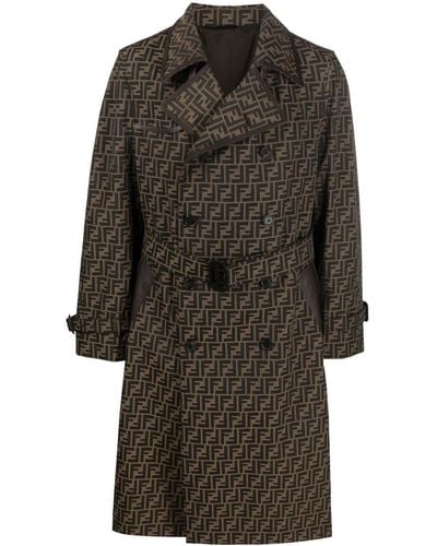 Fendi Ff Jacquard Double-breasted Trench Coat - Black
