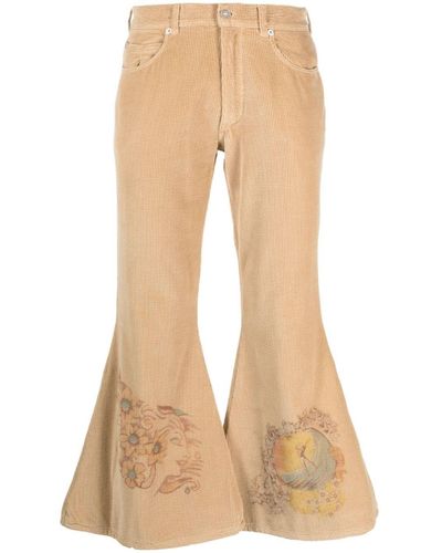 ERL Illustration-print Corduroy Flared Trousers - Natural