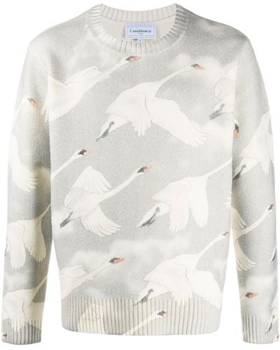 Casablancabrand Swan-print Crew-neck Sweater - Multicolor