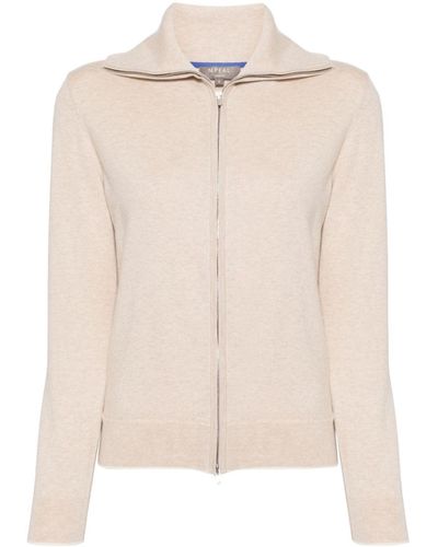 N.Peal Cashmere Zip-up Knitted Cardigan - Natural