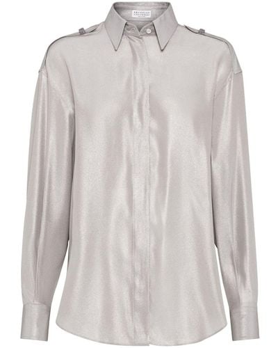 Brunello Cucinelli Monili-embellished Silk Shirt - White