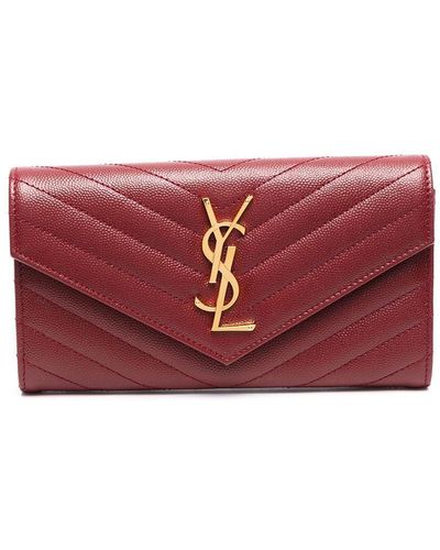Saint Laurent Large Monogram Flap Wallet - Red