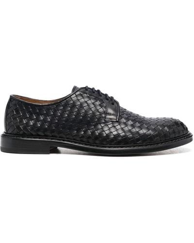 Doucal's Woven Lace-up Leather Derby Shoes - Black
