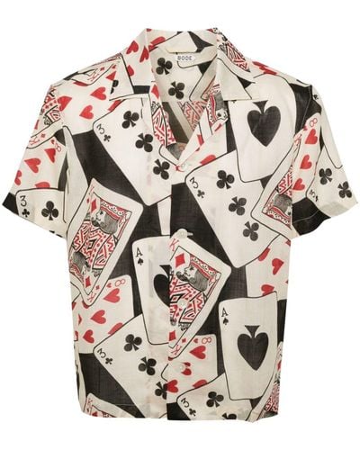 Bode Ace Of Spades-print Short-sleeve Shirt - Pink