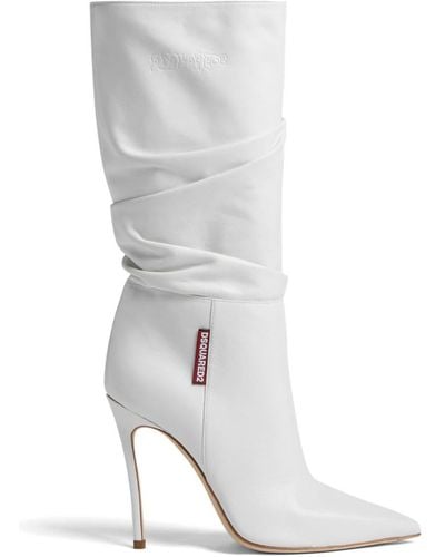 DSquared² 100mm Draped-detail Leather Boots - White