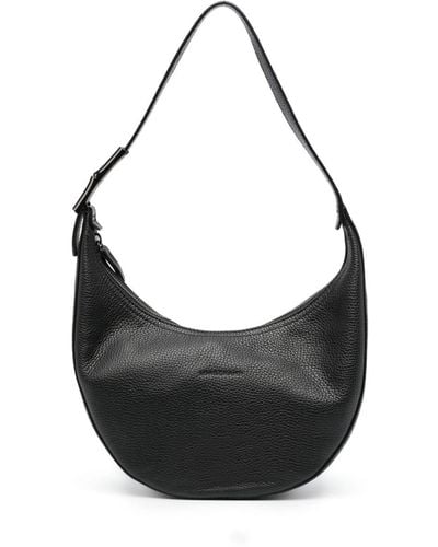 Longchamp Quadri Leather Hobo Bag Black Shoulder Bag Purse Silver Accents  $430