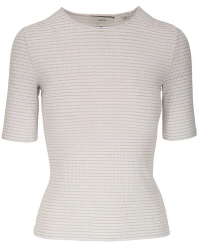 Vince Gestreiftes T-Shirt mit halblangen Ärmeln - Weiß