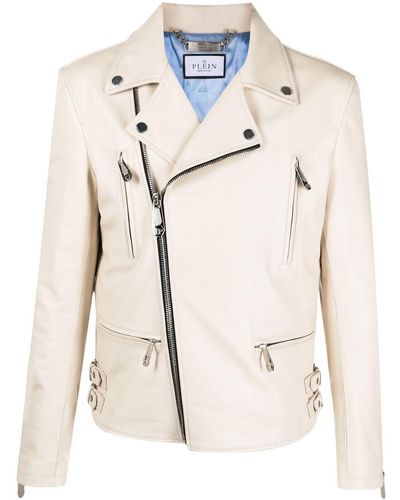 Philipp Plein Leren Bikerjack - Naturel