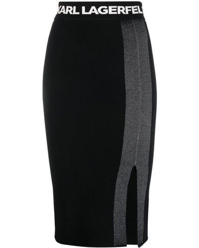 Karl Lagerfeld Metallic-detailing Fitted Skirt - Black