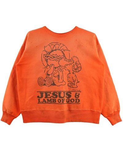 SAINT Mxxxxxx Slogan-print Cotton Sweatshirt - Orange