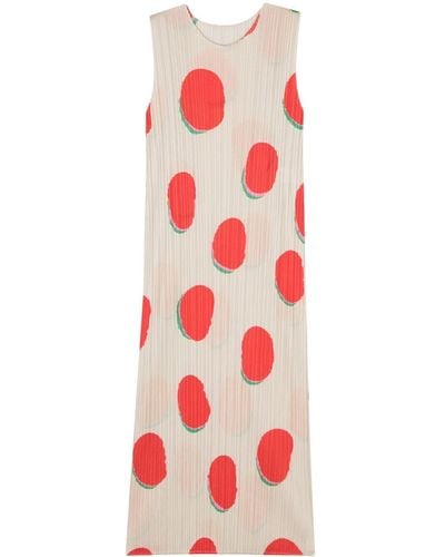Pleats Please Issey Miyake Vestito Bean a pois - Rosso