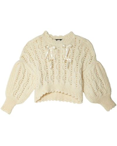Simone Rocha Chunky-knit Lace-stitch Sweater - Natural