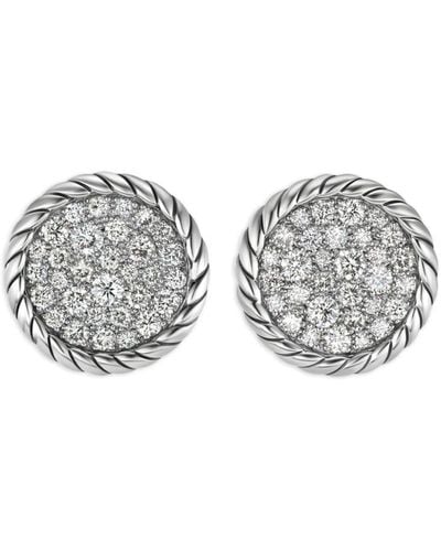 David Yurman Sterling Silver Dy Elements Button Diamond Stud Earrings - Gray